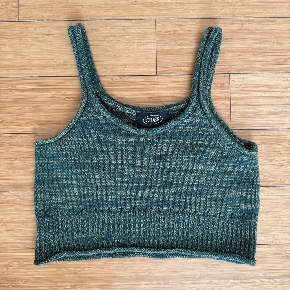 Cider Marled Green Knit Crop Tank Top Size S